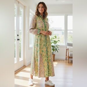 LOFT Patchwork Floral Maxi Shirt Dress – Size Small